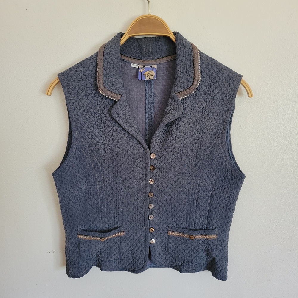 Vintage Papike Quilted Button Loop Vest Small Boho Cottagecore Folkloric Prairie
